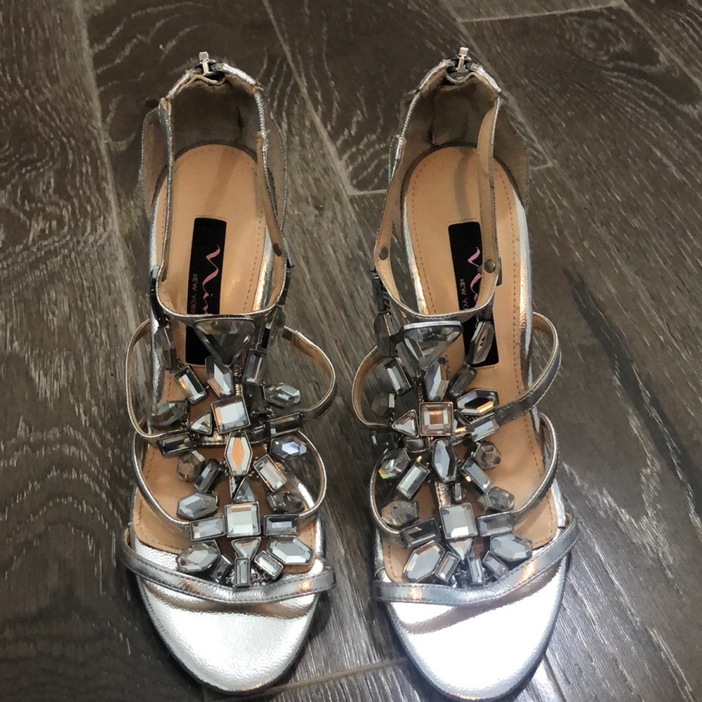 Nina silver jeweled heels
